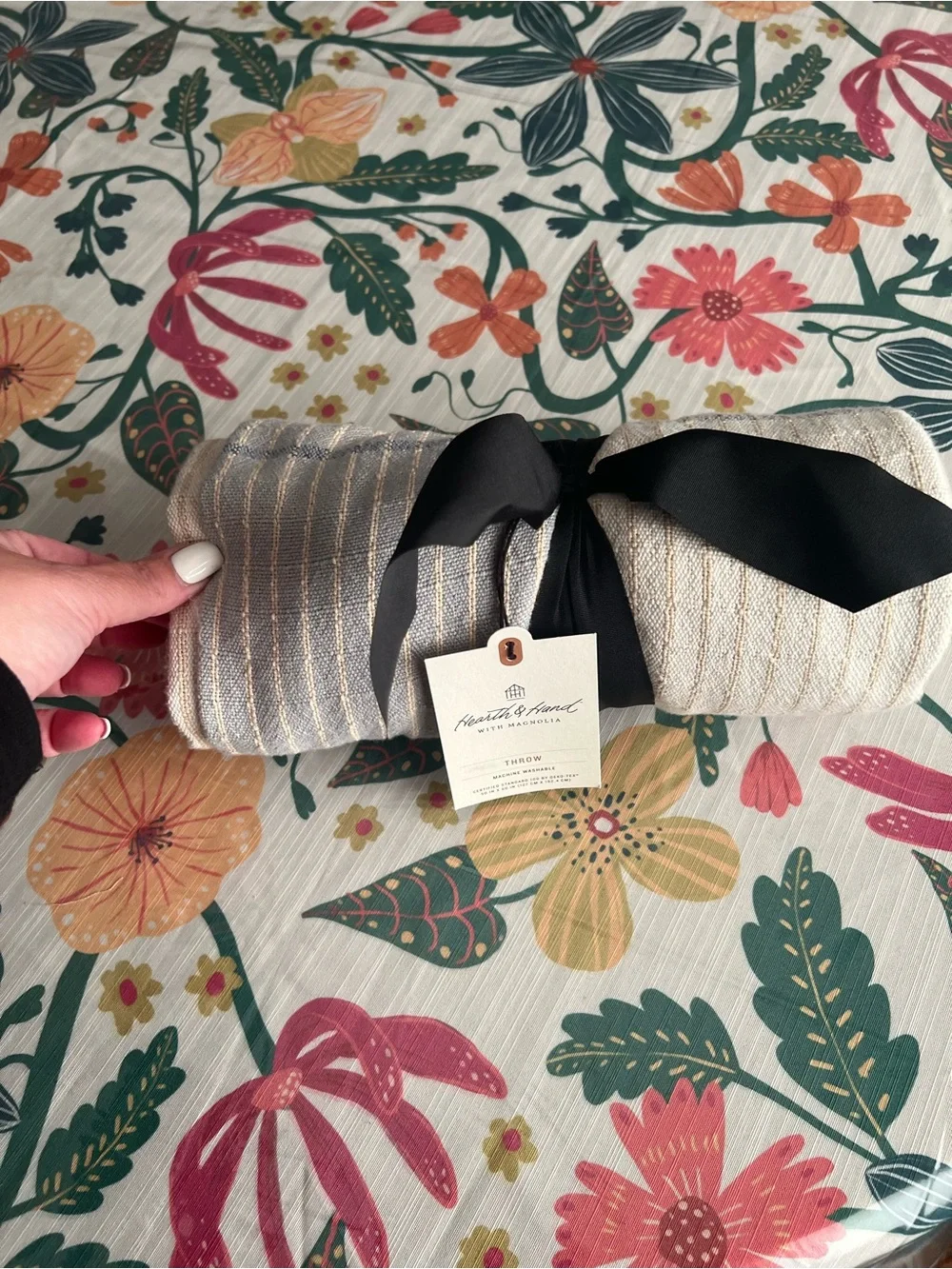 Hearth & Hand Striped Cream and Gray Throw Blanket